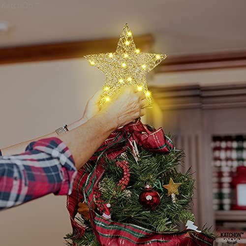 נצנצים, טופר עץ כוכב חג המולד מואר - 20 LED, 10 אינץ '| טופר עץ זהב | 20 טופר עץ חג המולד של כוכב